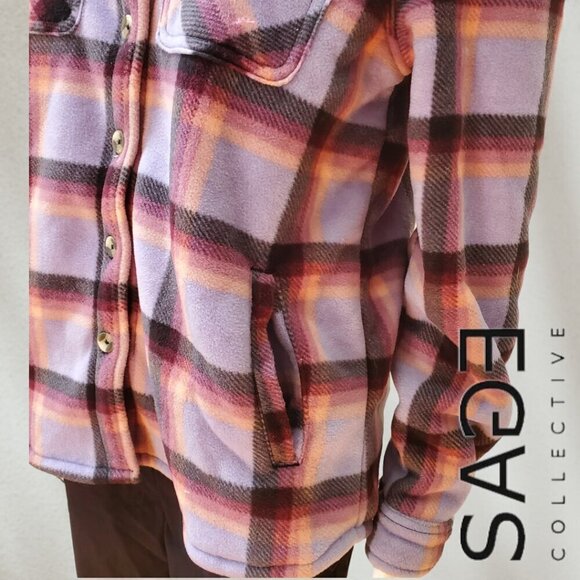 Sage Collective | Women's Long Sleeve Plaid Sherpa Lined Fleece Shacket | NWT - Picture 4 of 5